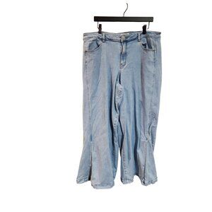 Eloquii Womens Light Wash Wide-Leg Denim Jeans Size 20 With Side Slit Hem Detail